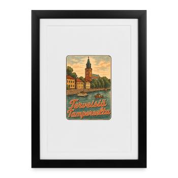 L’église de Tampere et la plage de Koski - Affiche encadrée (27 × 37 cm) - noir - Devant