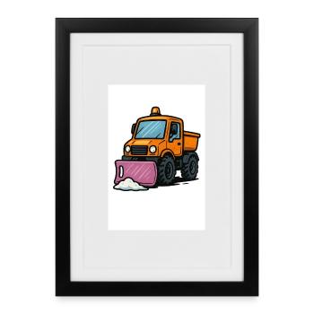 Petit chasse-neige sur motif de chantier - Affiche encadrée (27 × 37 cm) - noir - Devant