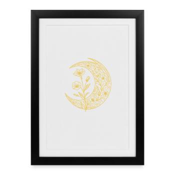 Croissant floral motif de broderie dorée - Affiche encadrée (27 × 37 cm) - noir - Devant