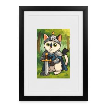 Cat knight in fantasy look - Framed poster (27 × 37 cm) - black - Front