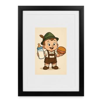Bayerisches Baby mit Milch und Leberkässemmel - Gerahmtes Poster (27 × 37 cm) - Schwarz - Vorne