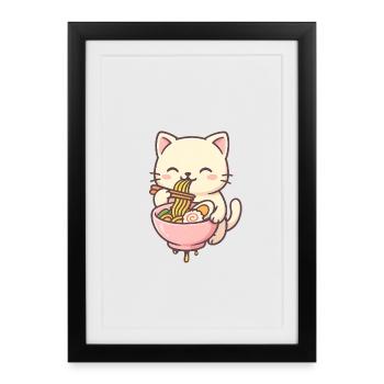 Chats mignons avec conception de salade de pâtes - Affiche encadrée (27 × 37 cm) - noir - Devant