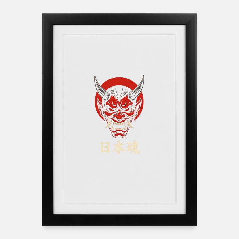 Oni Maske Japan Style – Aggressives Samurai Design - Gerahmtes Poster (27 × 37 cm) - Schwarz