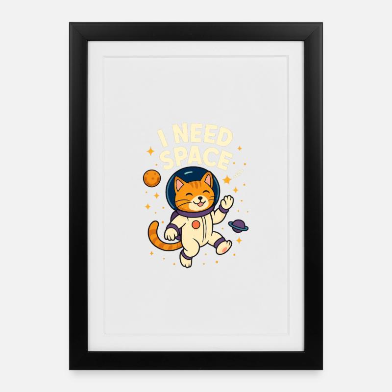 Cute Space Astronaut Cat - Framed poster (27 × 37 cm) - black