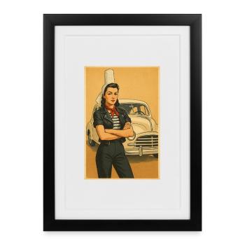 Retro Woman and Vintage Auto - Framed poster (27 × 37 cm) - black - Front