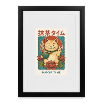 Cat Lover Rencontre avec Matcha - Affiche encadrée (27 × 37 cm) - noir - Devant