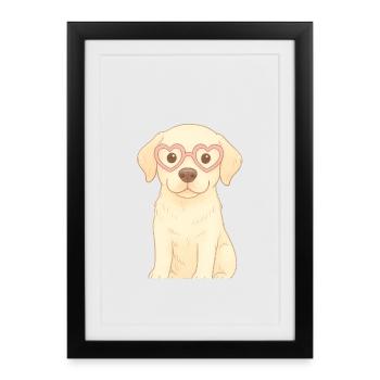 Chien joueur avec des lunettes en forme de cœur - Affiche encadrée (27 × 37 cm) - noir - Devant