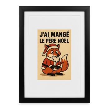 Renard festif de Noël en costume de Père Noël - Affiche encadrée (27 × 37 cm) - noir - Devant