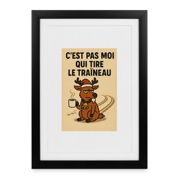 Renard blasé au café de Noël - Affiche encadrée (27 × 37 cm) - noir - Devant
