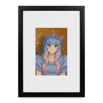 Couronne de fleurs Animefig avec cheveux pastel - Affiche encadrée (27 × 37 cm) - noir - Devant