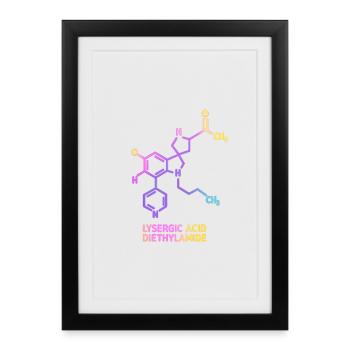 Art moléculaire psychédélique LSD - Affiche encadrée (27 × 37 cm) - noir - Devant