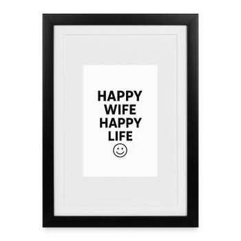 Femme heureuse Happy Life Chemise - Affiche encadrée (27 × 37 cm) - noir - Devant