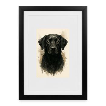 Peinture à l’aquarelle de chien noir - Affiche encadrée (27 × 37 cm) - noir - Devant