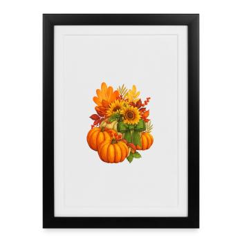 Récolte d’automne Citrouilles et tournesols - Affiche encadrée (27 × 37 cm) - noir - Devant