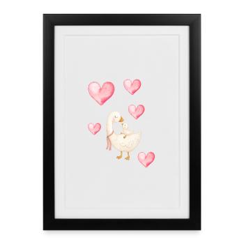 Maman Canard et Petit Coeur - Affiche encadrée (27 × 37 cm) - noir - Devant