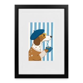 Chic Dog Coffee and Beret - Framed poster (27 × 37 cm) - black - Front
