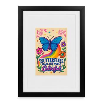 Papillon Couleur Monde Motif - Affiche encadrée (27 × 37 cm) - noir - Devant