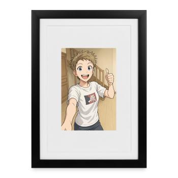 Héros Manga Sourire - Affiche encadrée (27 × 37 cm) - noir - Devant