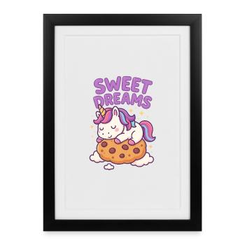 Sweet Dreams Cookie Licorne - Affiche encadrée (27 × 37 cm) - noir - Devant