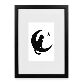Moon cat on moon shadow - Framed poster (27 × 37 cm) - black - Front