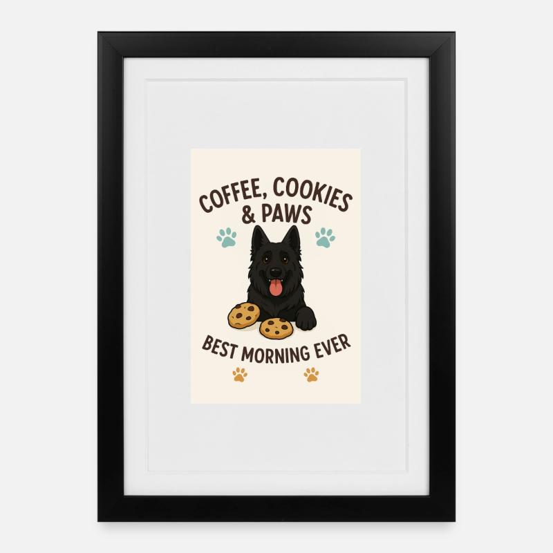 Coffee, Cookies und Paws - Gerahmtes Poster (27 × 37 cm) - Schwarz