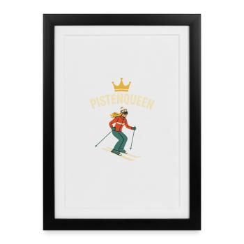 Pistequeen Ski Vacances Femme Slope Retro - Affiche encadrée (27 × 37 cm) - noir - Devant