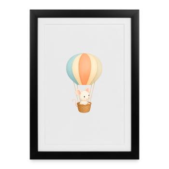 Souris pastel en montgolfière - Affiche encadrée (27 × 37 cm) - noir - Devant