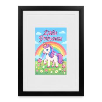Kleines Regenbogen-Einhorn - Gerahmtes Poster (27 × 37 cm) - Schwarz - Vorne