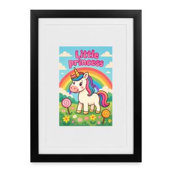 Licorne Petite Princesse Arcenciel - Affiche encadrée (27 × 37 cm) - noir - Devant