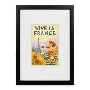 Long Live France Vintage Baguette - Framed poster (27 × 37 cm) - black - Front