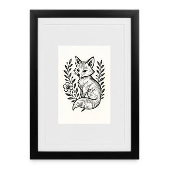 Renard en couronne florale - Affiche encadrée (27 × 37 cm) - noir - Devant