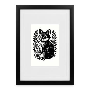 Fuchs im Blütenreigen - Gerahmtes Poster (27 × 37 cm) - Schwarz - Vorne