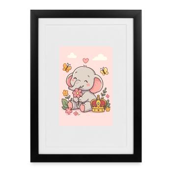 Éléphant pastel couronné - Affiche encadrée (27 × 37 cm) - noir - Devant