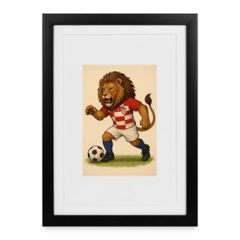 Löwe im Kroatien Fußballjersey - Gerahmtes Poster (27 × 37 cm) - Schwarz - Vorne