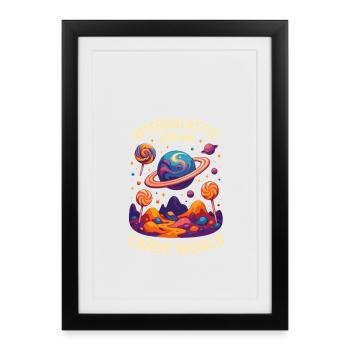 bonbon galaxie sucette planète spatiale - Affiche encadrée (27 × 37 cm) - noir - Devant