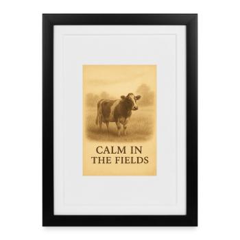 Calm in the Fields Vintage Cow - Framed poster (27 × 37 cm) - black - Front