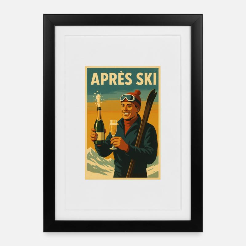 Affiche de célébration vintage après ski - Affiche encadrée (27 × 37 cm) - noir