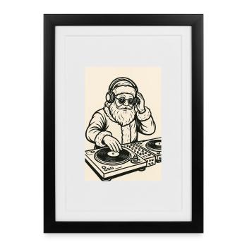 Père Noël DJ sur platines - Affiche encadrée (27 × 37 cm) - noir - Devant