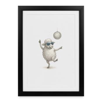 Mouton disco avec des lunettes de soleil - Affiche encadrée (27 × 37 cm) - noir - Devant