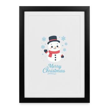 Bonhomme de neige avec écharpe – Joyeux Noël - Affiche encadrée (27 × 37 cm) - noir - Devant