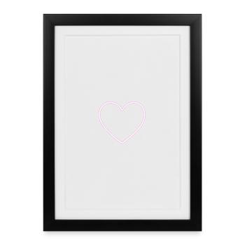 Contour en cœur néon rose - Affiche encadrée (27 × 37 cm) - noir - Devant