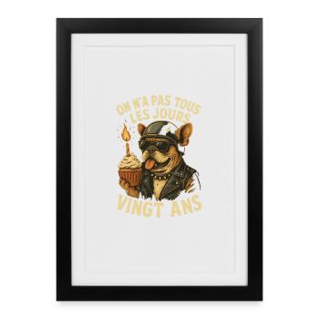 Chien biker fête: vingt ans - Affiche encadrée (27 × 37 cm) - noir - Devant