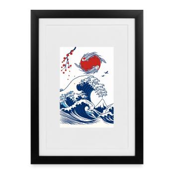 Koi et Vague en Soleil - Affiche encadrée (27 × 37 cm) - noir - Devant