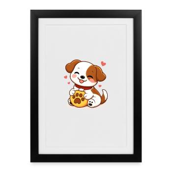 Cuddly puppy and heart paw - Framed poster (27 × 37 cm) - black - Front