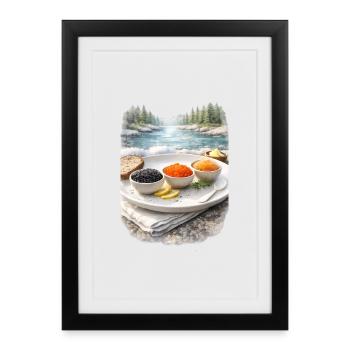 Cadeaux du Grand Nord - Caviar sur la rive de la rivière - Affiche encadrée (27 × 37 cm) - noir - Devant