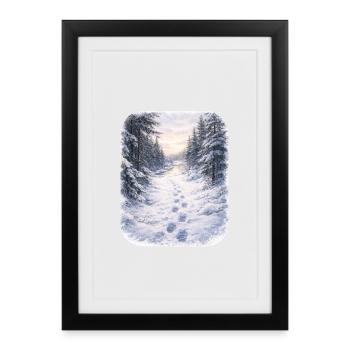 Winter Forest Path Morgenschein - Framed poster (27 × 37 cm) - black - Front