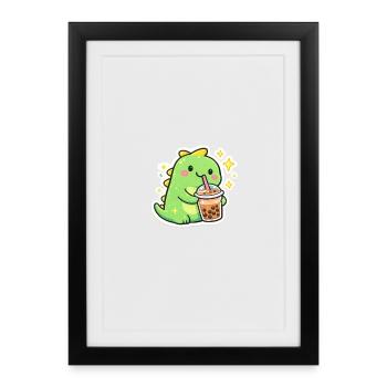 Sweet dinosaur with bubble tea - Framed poster (27 × 37 cm) - black - Front
