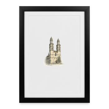 Watercolor cathedral with two towers - Framed poster (27 × 37 cm) - black - Front