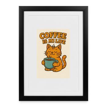 Chat amateur de café dans un style rétro - Affiche encadrée (27 × 37 cm) - noir - Devant