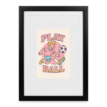 Playing Football: Cartoon Retro Motif - Framed poster (27 × 37 cm) - black - Front
